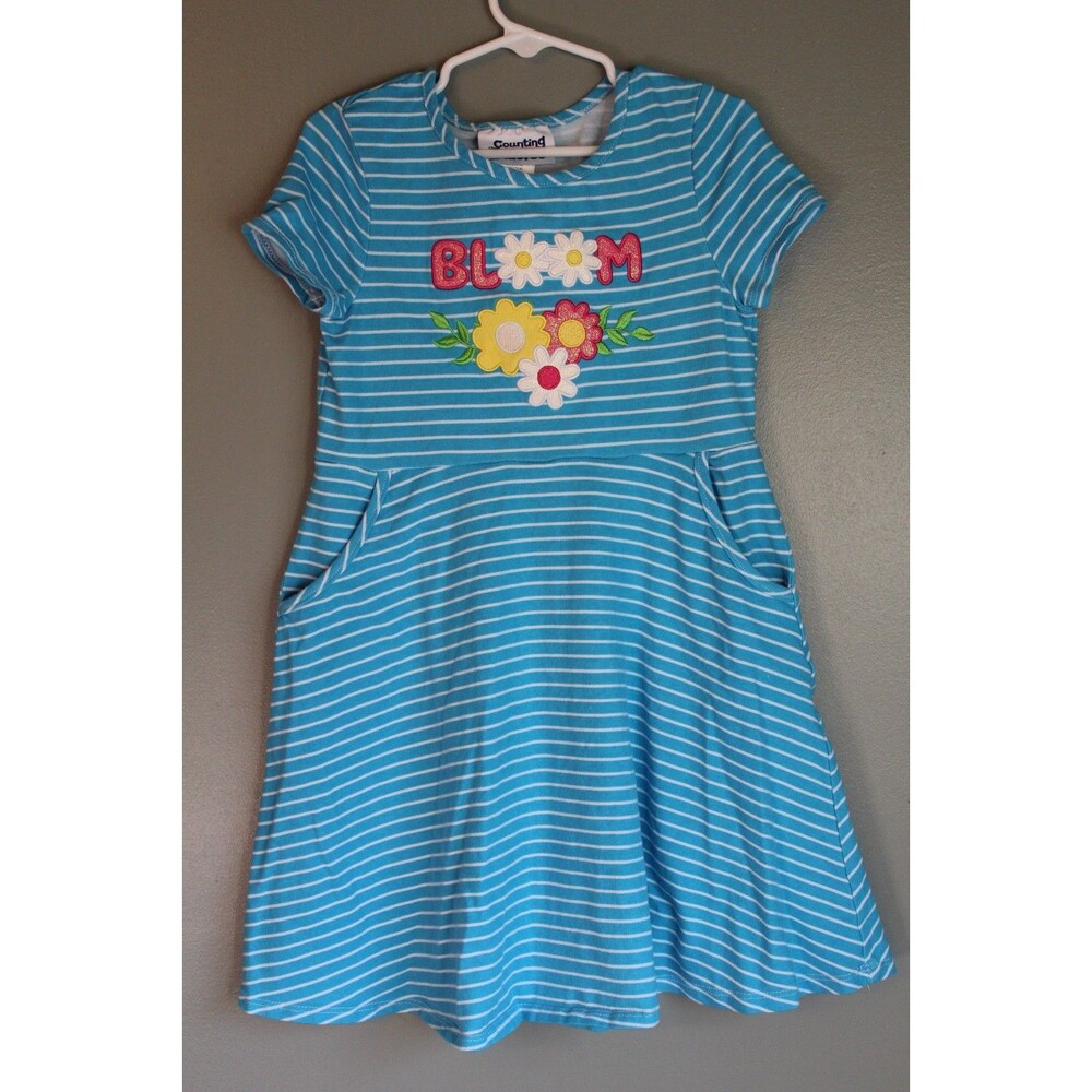 Counting Daisies "Bloom" Dress Blue Floral Spring Short Sleeve Size 6
